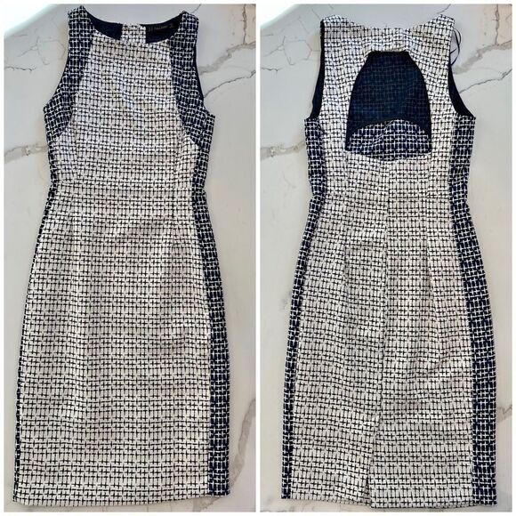 Zara Basic Jacquard Dress in Navy and White Cutout Back Size XS - Picture 1 of 4